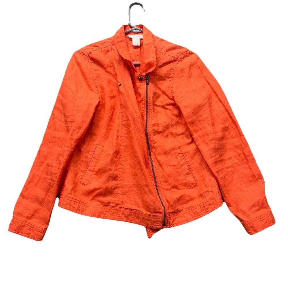 Cynthia Rowley linen coral zip jacket Womens M casual funky Asymmetrical Career